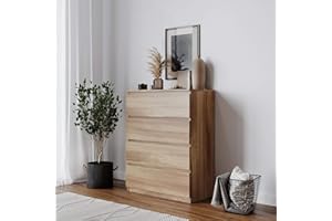 URBNLIVING 4 Or 5 Drawer Skagen Wooden Bedroom Chest Cabinet No Handle Storage Cupboard Modern (Oak Carcass + Oak Drawers, 4 Drawers)