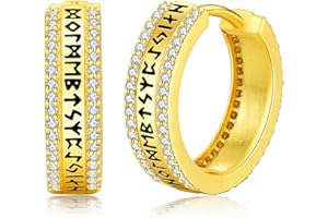 FRIGGEM Pendientes Aros Vikingos de Plata de ley 925, Runas Pendientes Vikingos Vegvisir Pendientes Thors Hammer Cuervo, Vikingos Nórdicos Aretes para Hombre Mujer