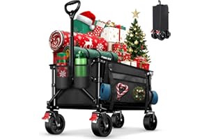 ‎BELEEV BELEEV Bollerwagen Faltbar mit Bremsen, Handwagen Faltbarer Groß XXL All Terrain Räder, Seitentasche, Getränkehalter, 100KG 130L Wagon Klappbar Kinder Strandwagen, Gartenkarre, Einkaufswagen, Camping