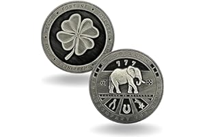 Luck Lab Two Sided Lucky Coin Featuring One Side with a Four Leaf Clover and One Side with Elephant and Lucky Symbols - 1.5 inches