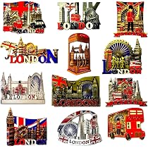 Set 12 Calamite Da Frigo Con Simboli Di Londra: Union Jack, Big Ben, Cabina Telefonica E Bus - Souvenir Inglesi