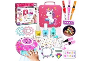 HILKKET Nagelstudio Kinder Mädchen, Nagellack für Kinder, Peel-Off Kindernagellack, Nageldesign Mädchen, 3-in-1 Nail Art Nagelset mit Nageltrockner, Schminkkoffer Geschenke 6 7 8 9 10 11 12 Jahre