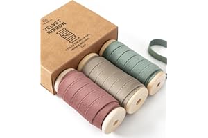 Vitalizart Cinta de Terciopelo Rojo & Verde & Camello 0,95 cm x 13,7 m con Carrete de Madera, Cinta de Tela 3 Rollos x 4,57 m para Adornos Navideños, Manualidades & Coronas de Regalo