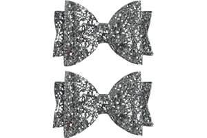 LILIUM KIDS Lot de 2 magnifiques nœuds à paillettes argentées pour femmes et filles - 8,9 cm