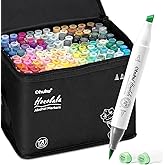 Ohuhu Alcohol Markers Brush Tip -Double Tipped Art Marker Set for Artist Adults Coloring Illustration - 120 Colors- Brush & C
