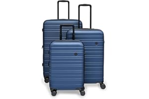 Nere - Stori - ABS Hard-Shell Suitcase Collection - 8-Spinner Wheels - Self-Repairing Zip - Built-in TSA Combination Lock - Expanding Luggage (Deep Navy, Set)
