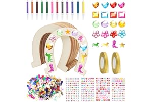 NAEBRO 42 Pcs Fer à Cheval en Bois - Décoration Avec Crayon Aquarelle, Ruban et Autocollants - Artisanat Pour Enfant Fête