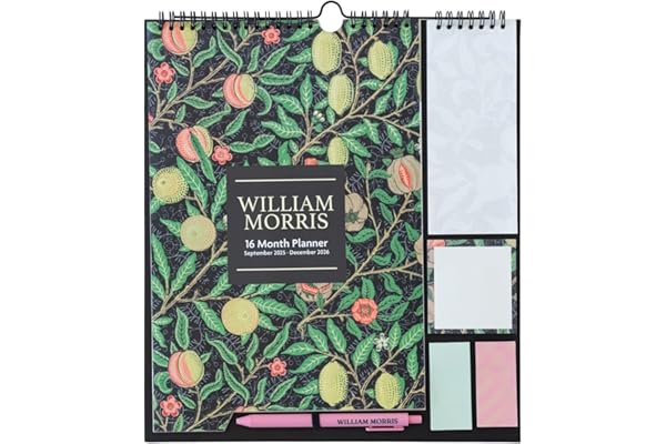 Grupo Erik - Calendrier William Morris - de Septembre 2025 à Décembre 2026 | Planificateur Mensuel 16 mois, Calendrier Familial 2025 2026 avec Crochet