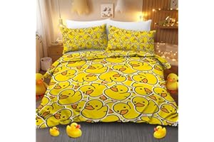 BlessLiving Kids' Cartoon Duvet Cover Set: Premium Brushed Microfiber Yellow Duck Bedding Set - 3-Piece Comfy Single Quilt Cover Printing for Teens Boys Girls Bedroom