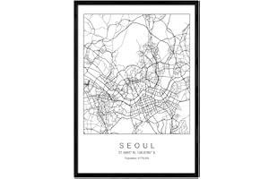 NACNIC Print Seoul city map Nordic style black and white. Poster A4 Printed paper No 250 gr. Paintings, prints and posters for living room and bedroom