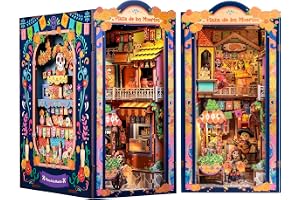 CUTEBEE Book Nook Kit - Mexican Party Atmosphere DIY Miniature Dollhouse, Vivid LED Illuminert Bookshelf Decoration Street Mo