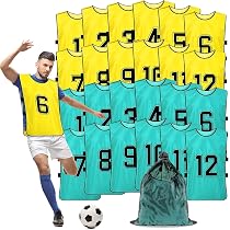 Lot De 24 Gilets D'Entraînement Réversibles Football Basket - Numérotés 1-12, Rouge/Bleu, 47x70cm
