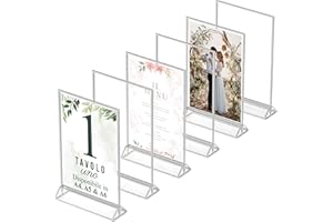 Dasher Products Cornici D'argento a Doppia Faccia A4 - 6 Pezzi - Portanumeri da Tavolo in Acrilico d'argento, Porta-Brochure da Banco, Supporti da Tavolo Trasparenti per Insegne, Portamenu, Foto