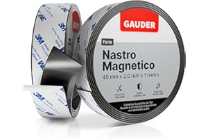 GAUDER Nastro Magnetico Autoadesivo Forte (1m x 40mm) | Strisce Magnetiche con Supporto Adesivo | Nastro Calamitato