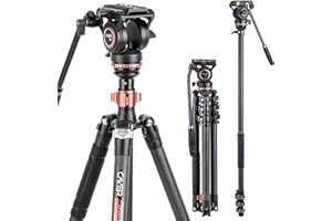 Cayer CF2451 Trépied vidéo 67 Pouces en Fibre de Carbone avec tête de traînée Fluide, trépied DSLR Compact à 4 Sections Convertible en Monopode, pour Appareil Photo Reflex numérique Canon Nikon Sony