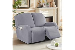 KinCam Funda Sillon Relax reclinable, Funda para Sillón Relax de Jacquard, Funda Sillon orejero Funda Elástica con Bolsillo para Perros y Mascotas, Suave y Lavable Funda Sofa 2 plazas Gris Claro