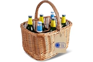 ‎CREATIVE HOME Creative Home Weidenkorb mit Henkel | Flaschenkorb 6 Flaschen | 40 x 31 x 38 cm (+/- 2 cm) | Großer, leichter Flaschenträger | Naturbraun | Handgeflochten | Vielseitig einsetzbar, beständig