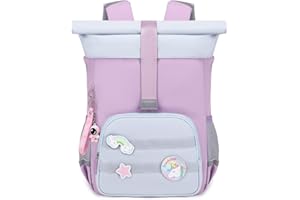 Travistar Kinderrucksack für 3-8 Jahre Mädchen - Rolltop Kindergarten Rucksack Kinder 12L-16L Reiserucksack Schwimmrucksack Wanderrucksack Freizeitrucksack Kinderrucksäcke mit Brustgurt - Lila