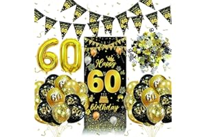 WEEYIN Palloncini 60 Anni Compleanno,Decorazioni 60 anni Compleanno Uomo,60 Anni Compleanno Coriandoli,60 Striscione di Compleanno Festa Decorazioni Oro Nero,Decorazioni 60 Compleanno Addobbi per Donna Uomo