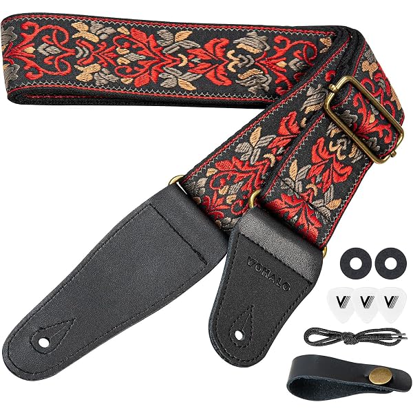 Sangle De Guitare En Velours Floqué - Largeur 5,1 Cm, Réglable 92-162 Cm - Pour Guitare, Basse, Ukulélé - Violet - 11