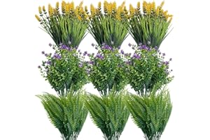 KINGRUN 18 Paquetes Flores Artificiales Exterior y Interior, Flor Falsas Resistentes UV Plantas Artificiales Decoracion Flores de Plastico para Cesta Colgante, Jarron, Jardín, Ventana