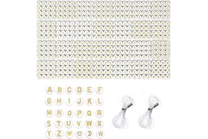 iCovalescent 1400 Pezzi Perline per Braccialetti, A-Z Perline Lettere Alfabeto Cuore Beads con 2 Elastic Thread per Gioielli Fai da Te, Raccialetti, Collane, Anelli(Oro)