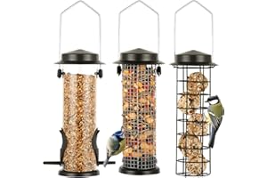 Urban Deco 3er Set Vogelfutterspender zum Aufhängen, Robust Metall Vogelfutterhaus für Vögel, Leicht zu reinigen und nachzufüllen (braun-3pk)