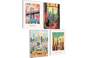 Mojoliving Tableau d'images Noir et blanc, tableau mural New York, taxi de New York, images de l'horizon de New York, lot de 4 posters A4 (21 x 30 cm)