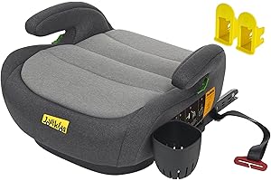 Jovikids I-Size Booster Seat with ISOFIX, Suitable for Child Height 125-150cm, Portable Car Seats with Cup Holder for Kids, Comfortable & Compact for Everyday Use, Great for Travel, ECE R129 (Grey)