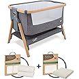 Tutti Bambini CoZee® Crib Bundle - Bedside Crib with 2 Crib Sheets, Mattress Protector, and Mattress Included - Oak & Charcoal crib, Grey/Cloud crib sheets, Waterproof Mattress Protector (0-6 Months)