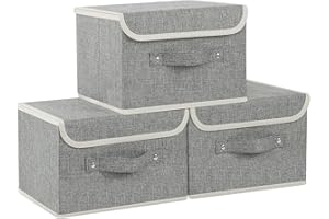 ENUMAIL Storage Boxes, Cube Organizers with Flip-Top Lid and Handles, Fabric Bins for Organizing Home, Office and Closet, Grey, 3 Pack, 26x20x17cm