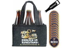 ZIENZENGYA Rentner Geschenk Mann, Ruhestand Geschenk Männerhandtasche Bier mit 12 Stück Premium Ruhestand Flaschenetiketten Selbstklebend & Flaschenöffner, Hochwertige Filz-Biertasche für Kollegen