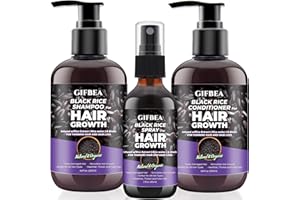 GIFBEA Organic Black Rice Shampoo and Conditioner Sets for Hair Growth,w/Rosemary Water & Rice Water Spray,Sulfate Free Rice Water Hair Growth Shampoo and Conditioner Women Men Hair Loss Thickening Products