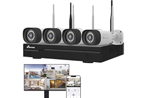 NIVIAN, Kit Caméras de Surveillance WiFi 2K Professionnel avec 4 Caméras IP, NVR 10 Canaux, Images Super HD, Détection Humaine IA, Vision Nocturne, Audio, HDMI, App EseeCloud, Enregistrement 24/7