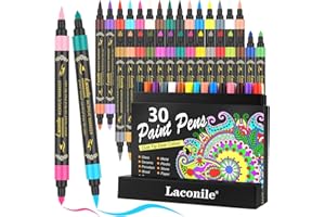 Laconile 30 markerów akrylowych z 60 kolorami, akrylowe długopisy do petroglifów, farba akrylowa z podwójną głowicą do ceramicznego rzemiosła z drewna kamienia szklanego, 20ZCSZ-30ACY-DU