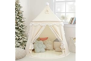 LIONHERZ® DAS ORIGINAL Spielzelt für Kinder, atmungsaktiv aus Baumwolle&Hanf | Märchenschloss mit Fiberglasstangen, Tasche, Matte und Deko | stabiles Tipi Jungen Mädchen (Cremeweiß, mit Zubehör)