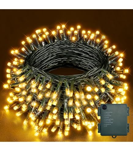 YOSION LED Batterie-Lichterkette – 100 LEDs Warmweiß, 11,5 M, 8 Modi, Timer, IP44, Grünes Kabel