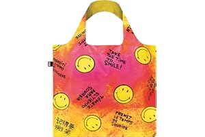 LOQI Museum Smiley torba na zakupy wielokrotnego użytku, edycja kolekcjonerska Time to Smile, jeden rozmiar, żółta (SM.TS), Żółt, Jeden rozmiar, Współczesny