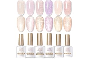 ‎BORN PRETTY BORN PRETTY UV Nagellack Glitzer Natur Rosa, Shellac Rose Natur Gel Nagellack Rosa Farbe Reflektierender Glitter Gel Nagellack UV LED Nagellack UV Gel Gel Lack 6 Flaschen Set