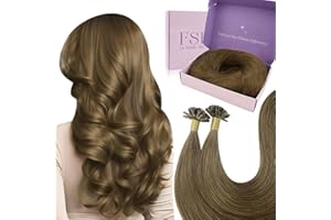 Fshine Extension Capelli Veri Cheratina 45CM 50g Capelli Umani Lisci Brasiliani Extension Castano Medio Capelli Keratin U Tip Human Hair Hair Extensions 1g/ciocca pre Bonded Extension #4