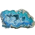 mookaitedecor Irregular Blue Titanium Coated Rock Quartz Crystal Geode, Natural Mineral Specimen Energy Crystal Stone Gifts for Friends Women Office Home Decor