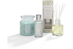 Hassett Green London Candle, Reed Diffuser and Room Spray Hamper Gift Set (Natural Cotton)