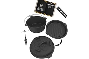 ‎ELITE BBQ ELITE BBQ Cast Iron Casserole Pot 4,2 Liter ohne Füße, Gusseisentopf Popcorn Maker Lagerfeuer, Einfaches kochen ohne Strom, Lodge 4.5 Quart Enameled Cast Iron Dutch Oven, Duch ofen Suppenkessel