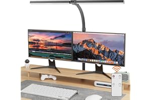 EUARY 1300LM Lampe de Bureau à Double Tête LED Réglable Avec télécommande, 24W 80CM Lampe à Pince pour Écran, Lumière à Domicile avec Bras Articulé, Pince gaming accessoire (Noir pur, Noir)