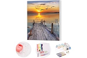 TAHEAT Paint By Numbers Landscape DIY Acrylic Painting Kit for Kids & Adults Beginner - 40cm x 50cm Wooden Bridge Pattern Painting by Numbers with 3 Brushes & Bright Colors Wooden Frame