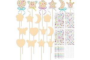 OPUHOHR 18 Sets Wood Fairy Wands Craft Project Kits, Princess Fairy Wands Kit with Gem Stickers, Ribbons Unfinished Wooden DIY Magical Wand, DIY Crafts Art Projects Gifts for Girls