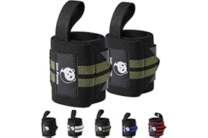 Slim Panda Bande Poignet Musculation, 1 Paire 45 cm Poignet Musculation avec Boucle de Pouce, Large Protege Poignet Musculation pour Gymnastique, Crossfit, Fitness, Femmes et Hommes (Noir vert)