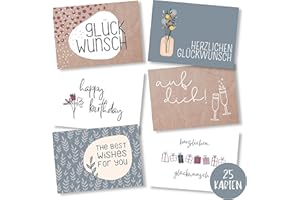 ERIK ANDERSON 25er Set Geburtstagskarten hochwertig - Glückwunschkarte, Postkarte zum Geburtstag - Happy Birthday Karten als Postkarten Set - ideal als Grußkarte und Gutschein für Männer und Frauen