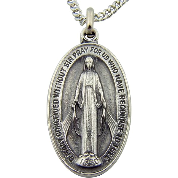Lumen Mundi Silver Toned Our Lady Of Grace Miraculous Medal Pendant - 1 Inch Oval - View #7