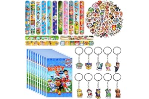 LGUZAKO 85pcs Party Bag Fillers for Kids, 15 Slap Bands 50 Stickers 10 Goodie Bags 10 Keychains Party Fvours for Birthday Christmas Crackers (Dog)
